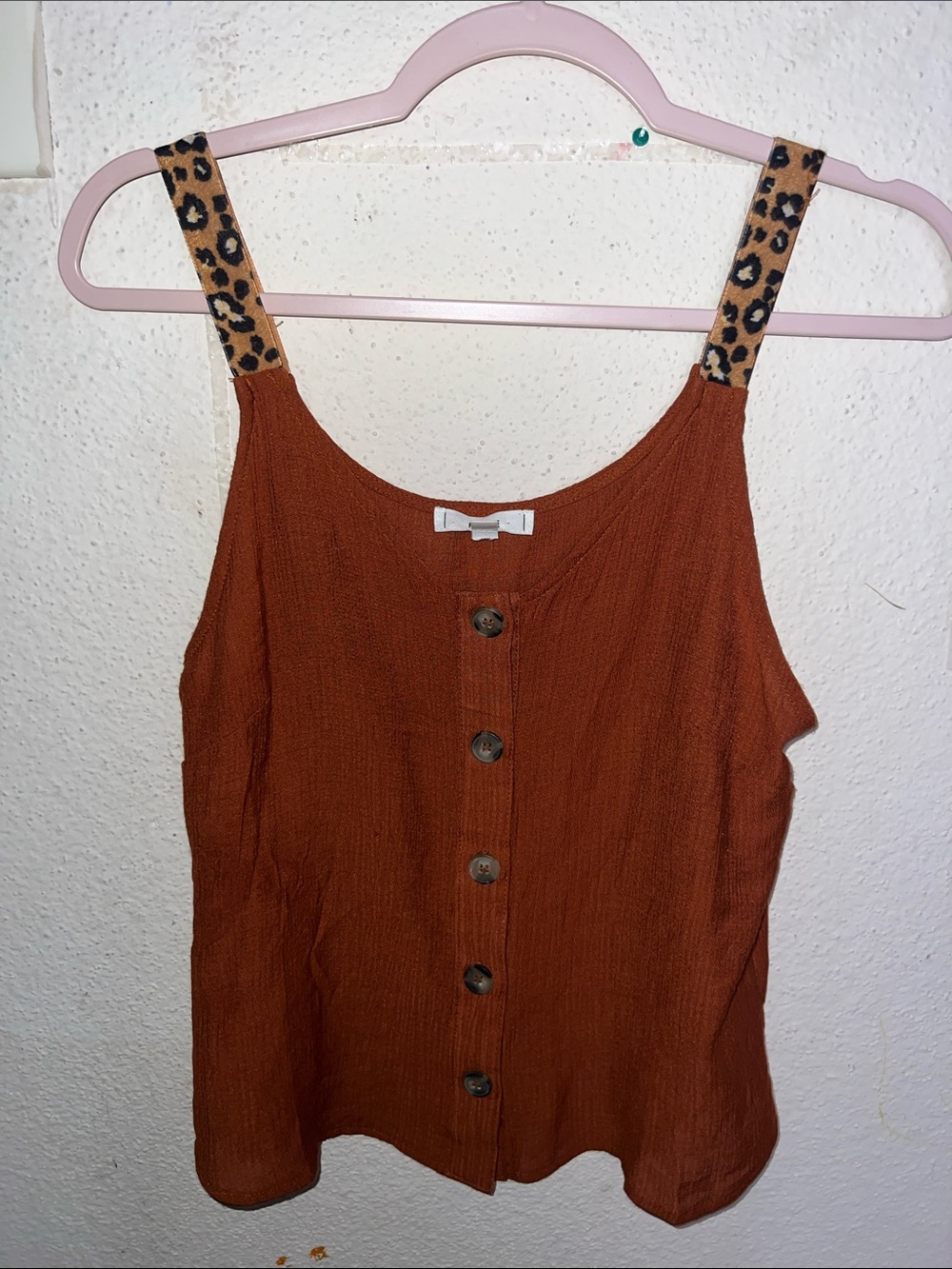mine Rust Button-Front Tank with Leopard Print Straps